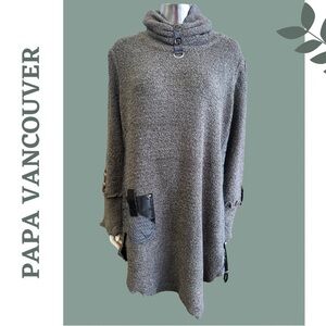 Papa Vancouver 🇨🇦 Grey Boucle Knit Pullover Cowl Neck Sweater Adjustable Size XL